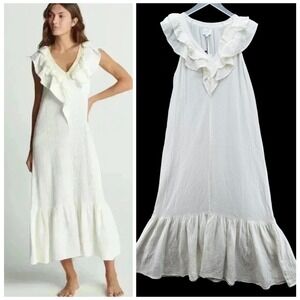 Sundays Kinsey Dress Size L Coconut Milk Ruffle Maxi Gauze Cotton Cottagecore‎